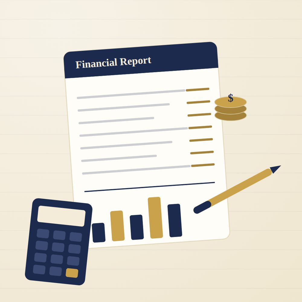 Organized financial documents, a laptop, and a calculator on a clean desk