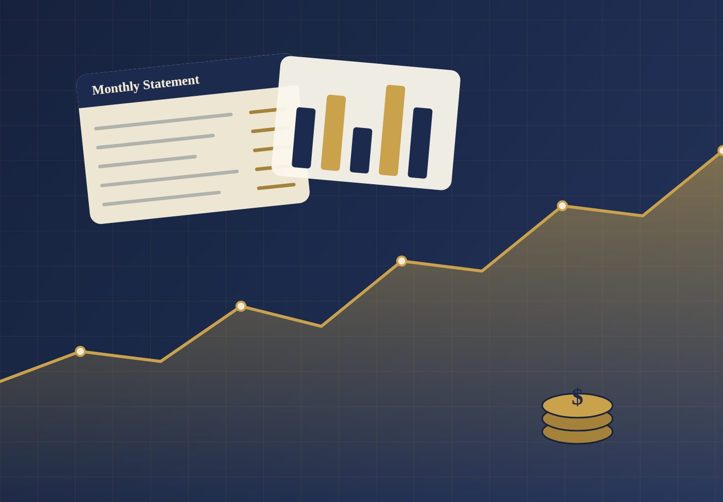 A tidy desk with organized financial statements, a laptop, and a calculator